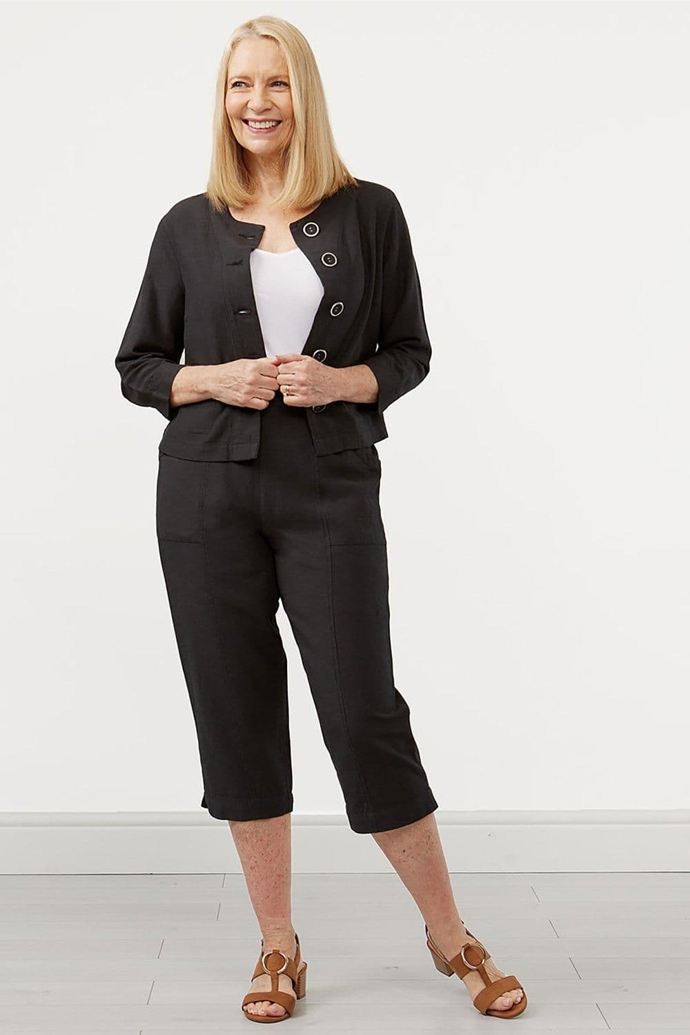 Charcoal Linen Blend Cropped Trousers