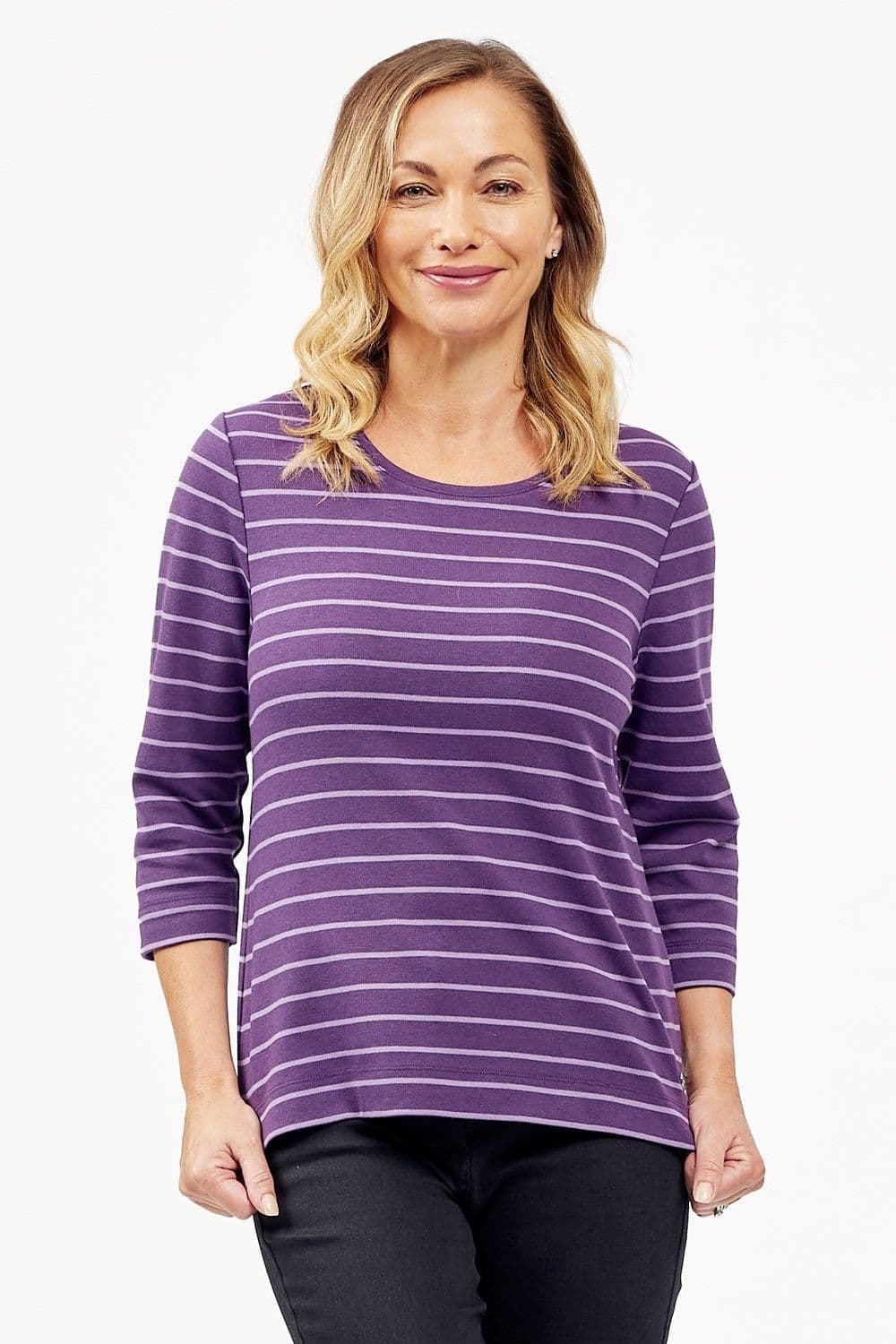Penny Plain Women's Striped Top in Purple | Size: 10-12