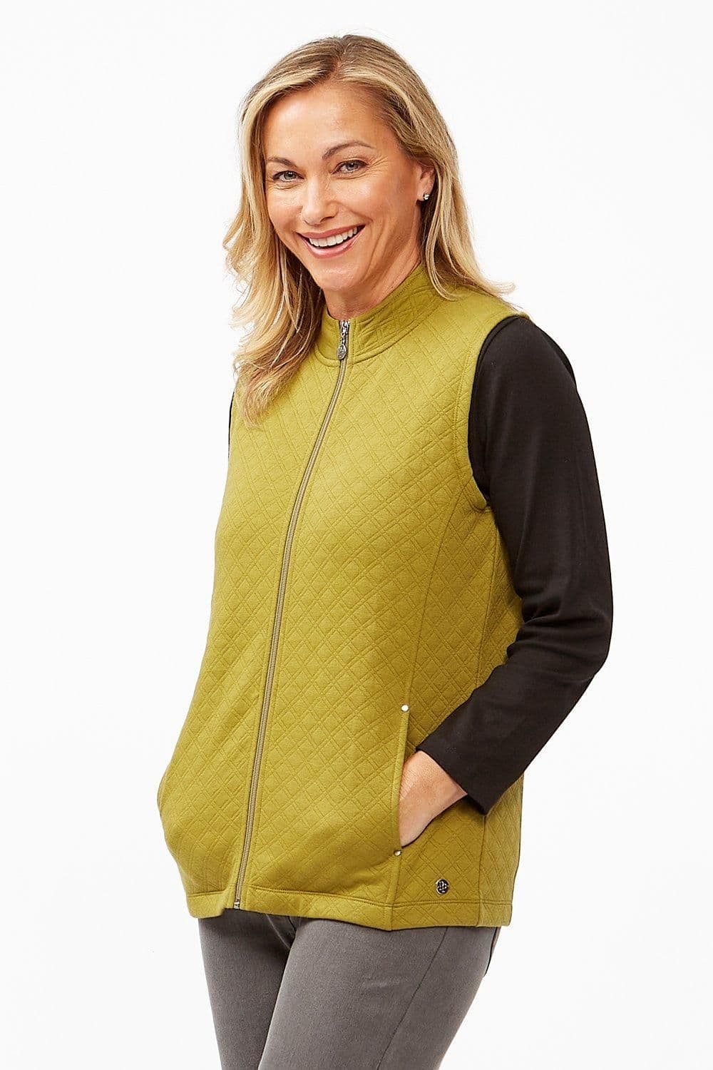 Penny Plain Women's Diamond Quilt Gilet in Green | Size: 14-16
