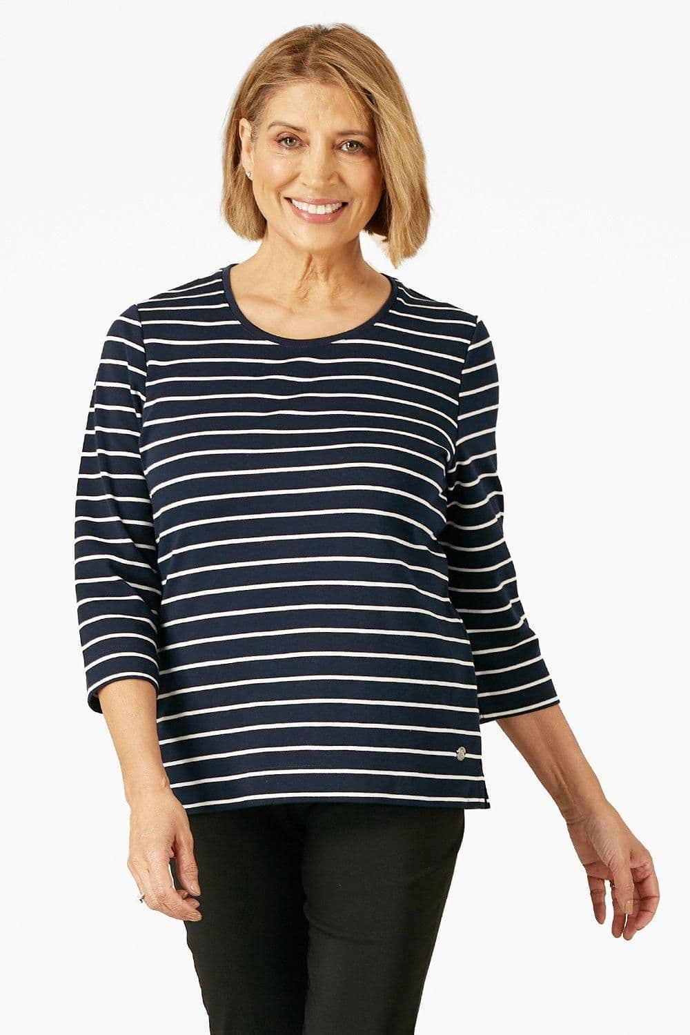 Penny Plain Women's Striped Top in Navy | Size: 8-10