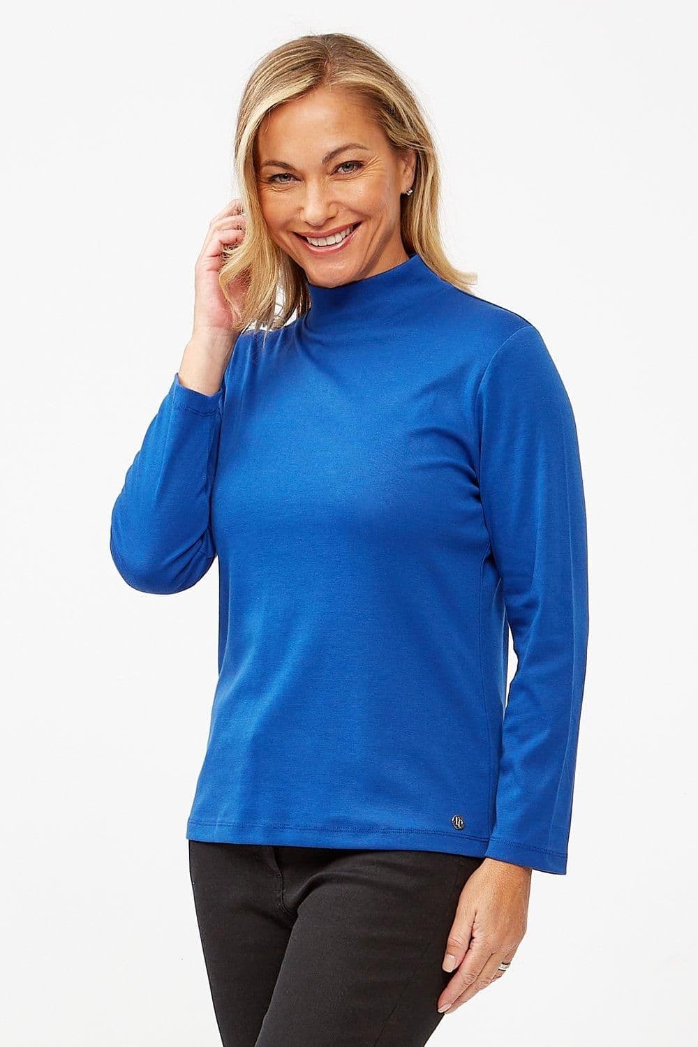 Penny Plain Women's High Neck Top in Royal | Size: 14-16
