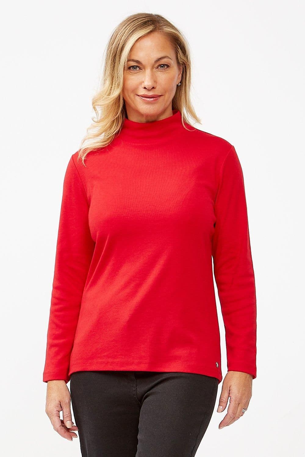 Penny Plain Women's High Neck Top in Red | Size: 18-20