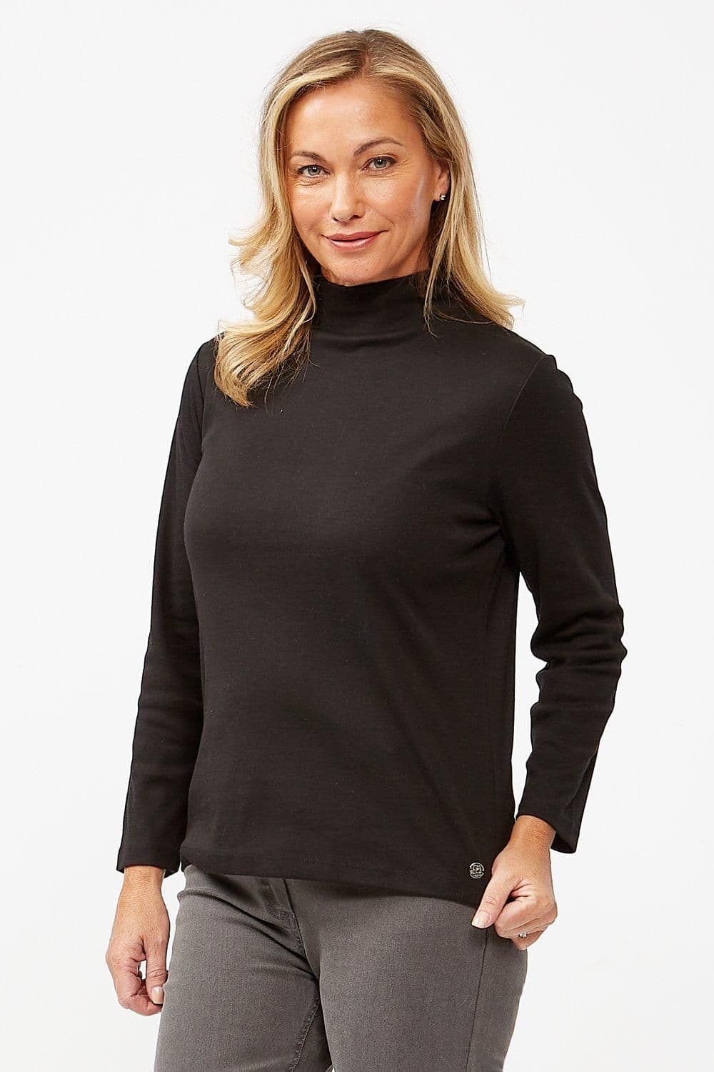 Penny Plain Women's High Neck Top in Black | Size: 14-16