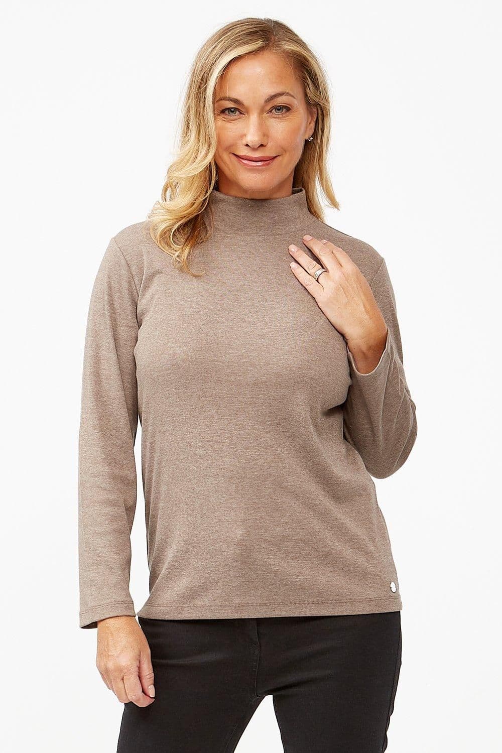 Penny Plain Women's High Neck Top in Light Brown | Size: 10-12
