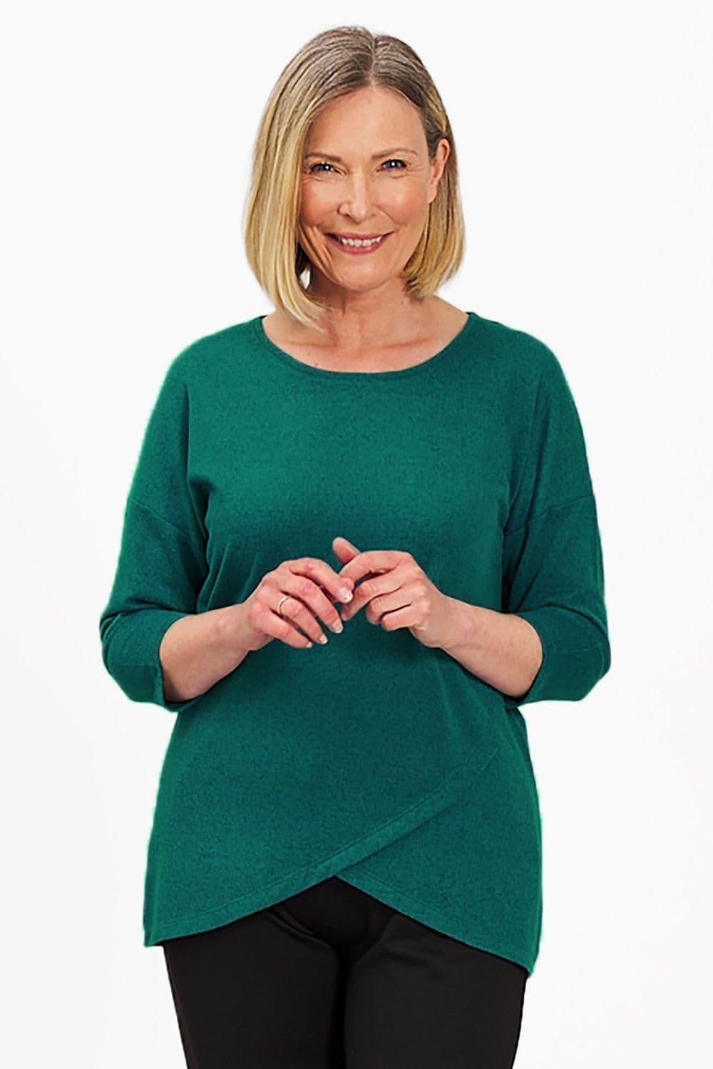 Penny Plain Women's Cross Over Hem Tunic in Dark Green | Size: 22-24