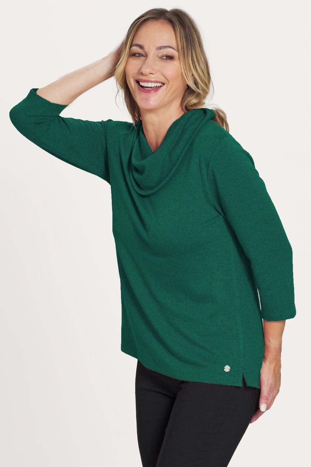 Penny Plain Women's Essential Cowl Neck Top in Green | Size: 22-24