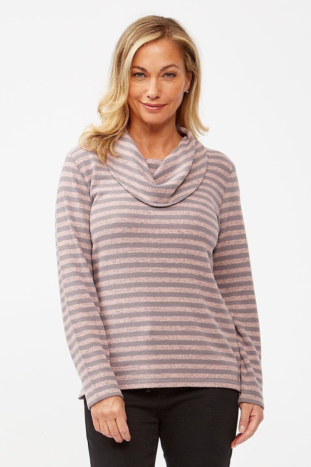 Penny Plain Women's Supersoft Striped Cowl Neck Top in Pink | Size: 10-12
