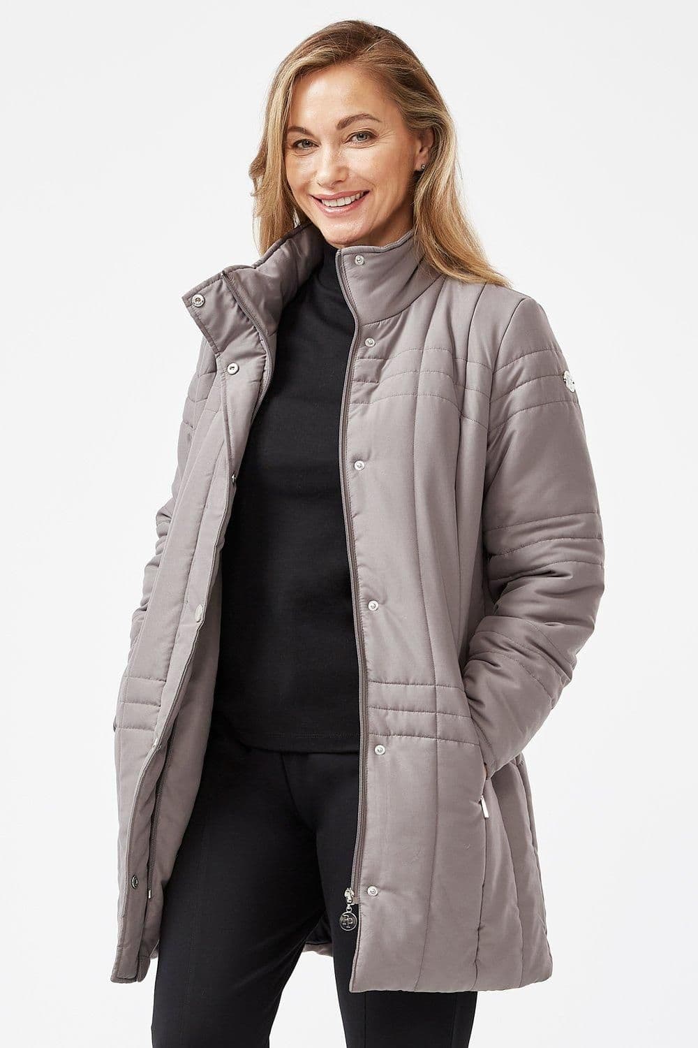 Penny Plain Women's Quilted Coat in Grey | Size: 14-16