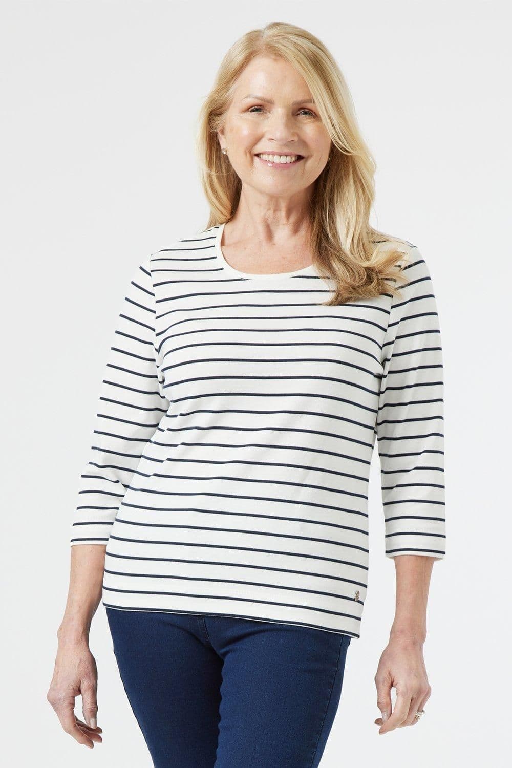 Penny Plain Women's Striped Top in White | Size: 18-20