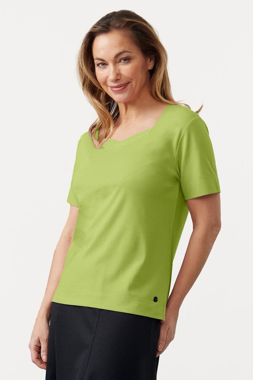 Kiwi Green Sweetheart Diamante Neck top