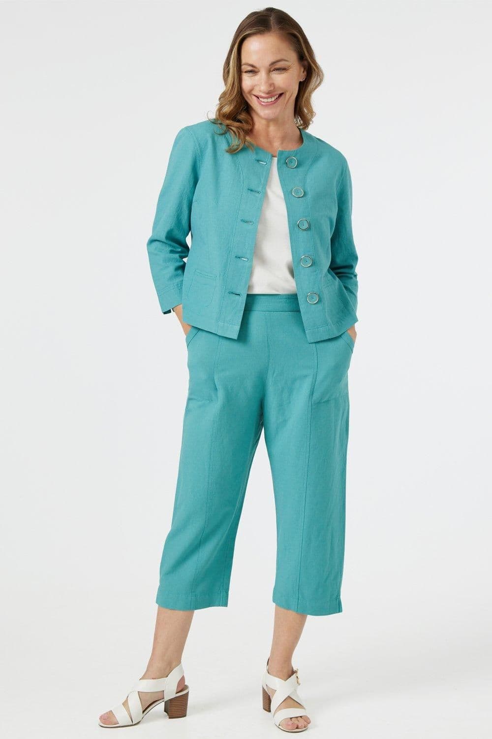 Sea Linen Blend Cropped Trousers