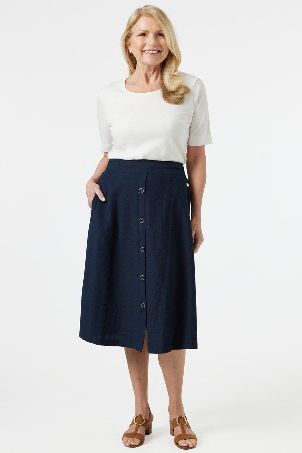 Navy Button Through  Skirt