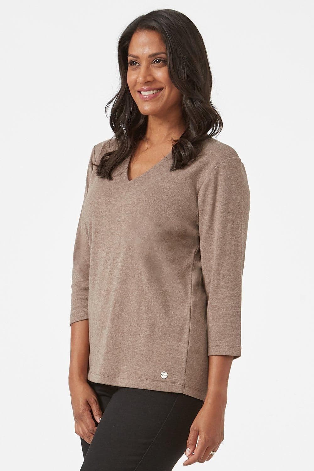 Penny Plain Women's High Back V-Neck Top in Beige | Size: 10-12