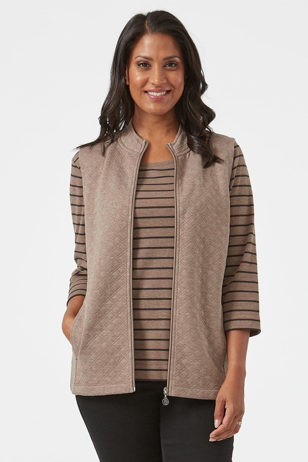 Penny Plain Women's Diamond Quilt Gilet in Brown | Size: 8-10