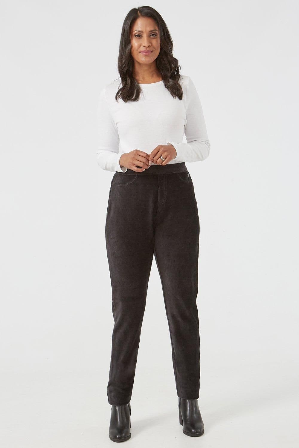 Penny Plain Women's Black Rib Velour Trousers Short | Size: 8-10