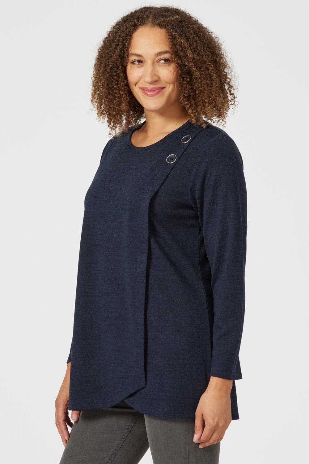 Penny Plain Women's Asymmetric Button Top in Navy | Size: 10-12