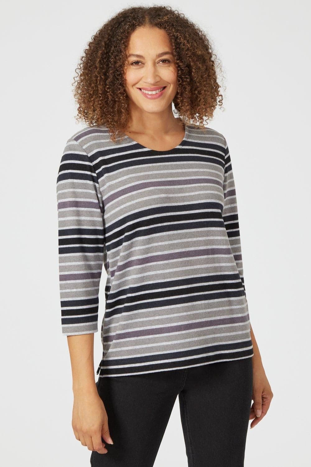 Penny Plain Women's Striped Top in Black | Size: 22-24