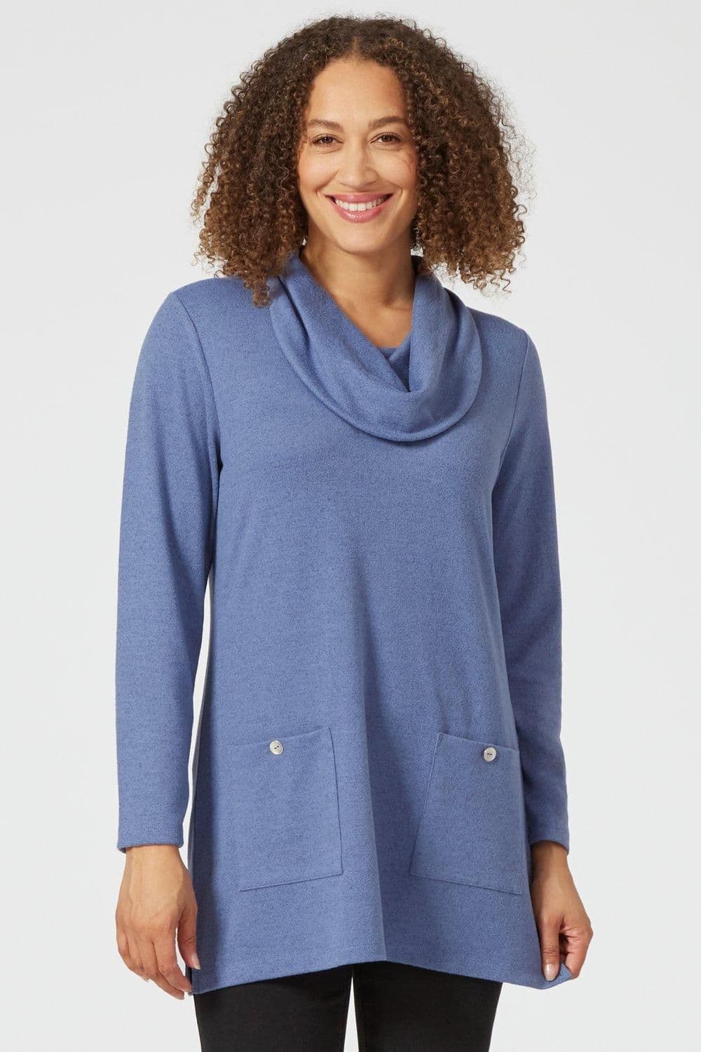 Penny Plain Women's Tunic Cowl Neck Top in Blue | Size: 10-12
