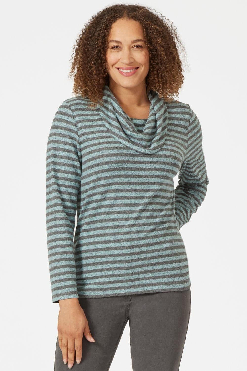 Penny Plain Women's Stripe Cowl Neck Top in Green | Size: 10-12
