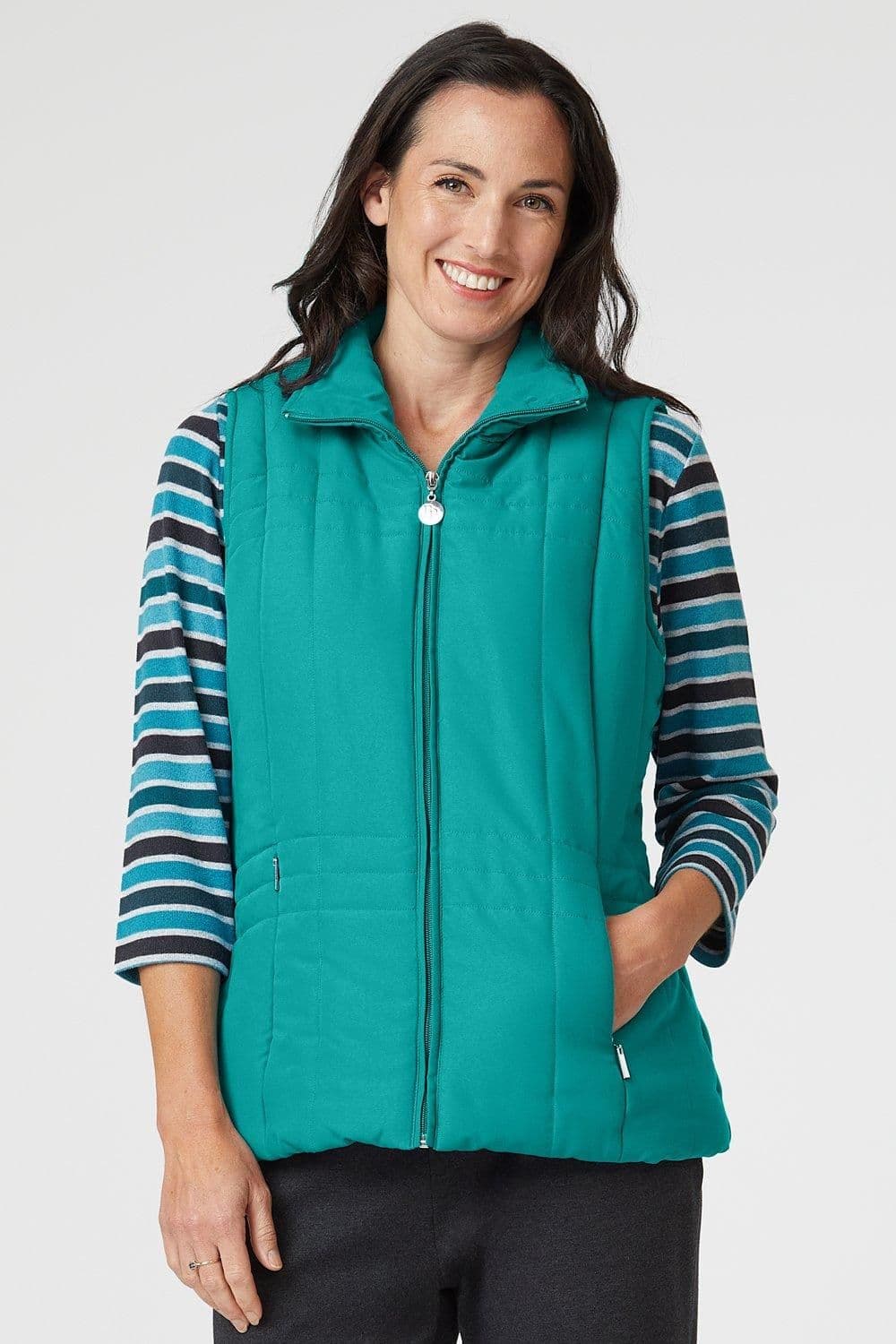 Penny Plain Women's Quilt Gilet in Blue | Size: 22-24