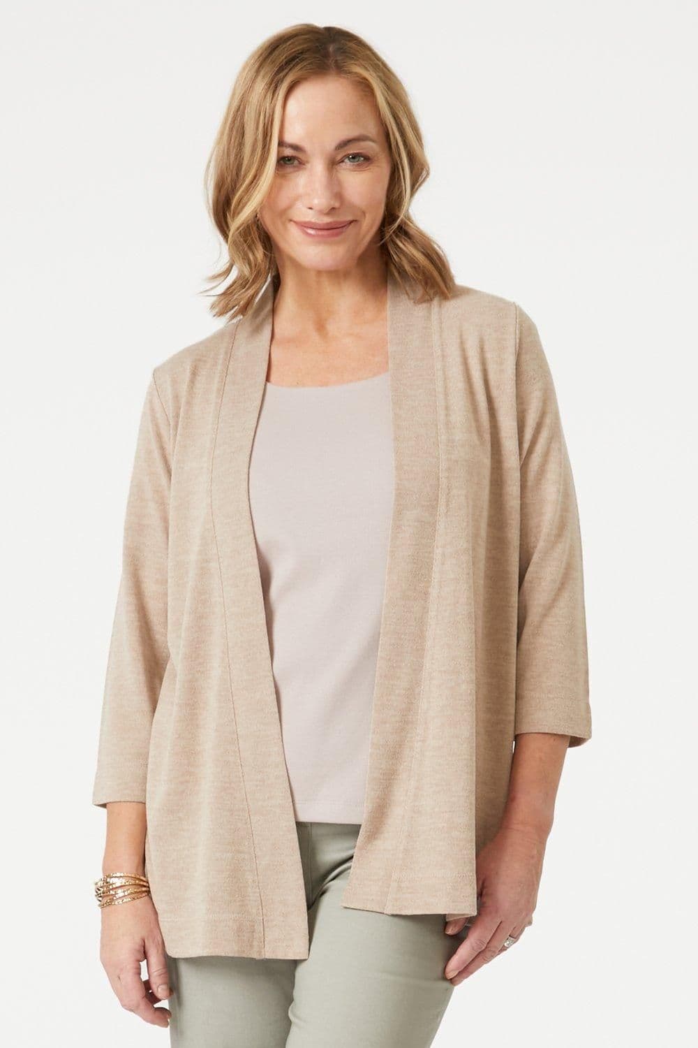 Penny Plain Women's Oatmeal Long Line Cardi in Beige | Size: 10-12