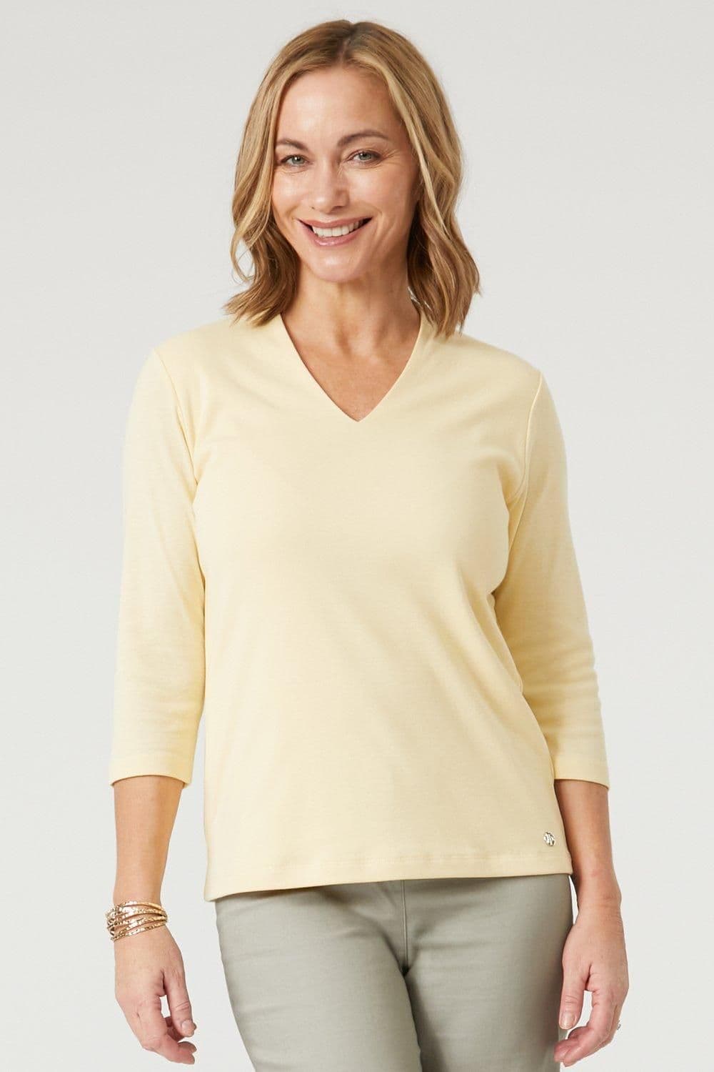 Penny Plain Women's Sage Hi Back V-Neck Top in Yellow | Size: 18-20