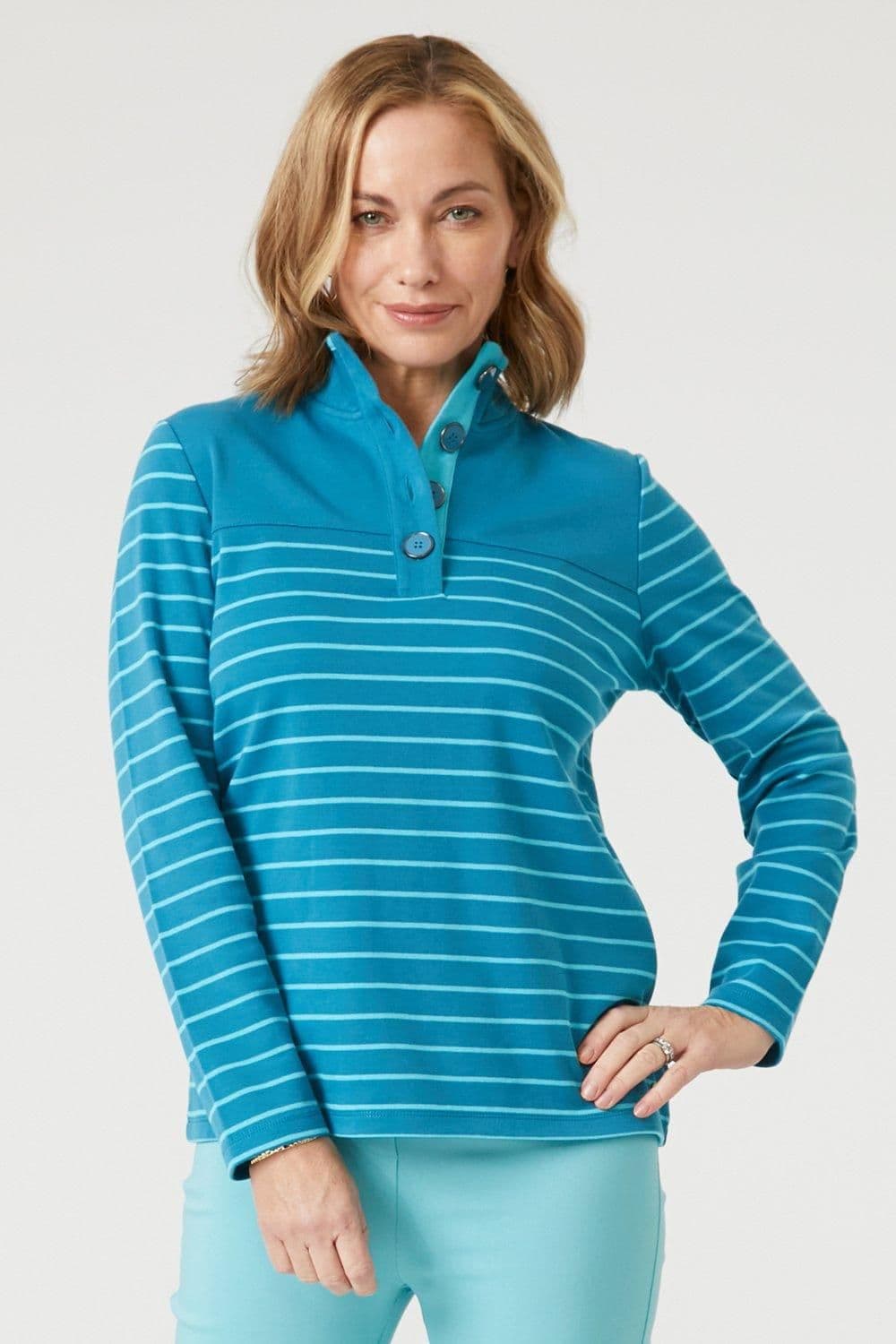 Button Up Funnel Neck Top