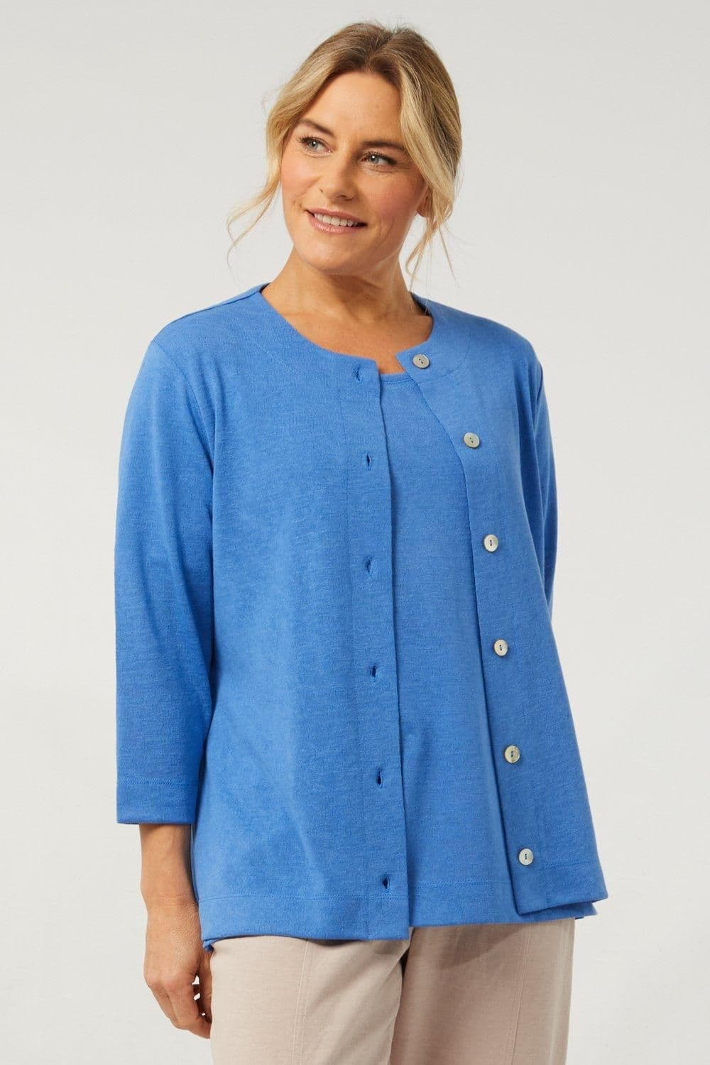 Penny Plain Women's Front Button Cardigan in Blue | Size: 14-16