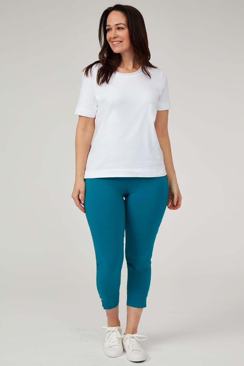Penny Plain Women's Cropped Bengaline Trousers in Green | Size: 18