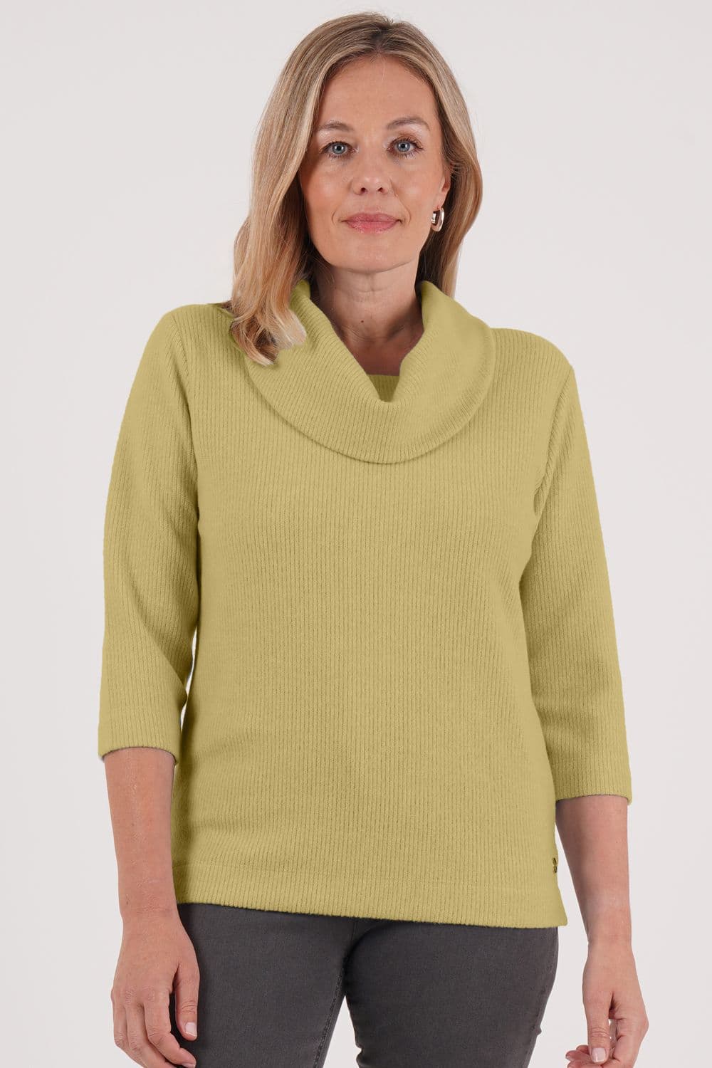 Penny Plain Women's Ribbed Cowl Top - Pear in Green | Size: 10-12