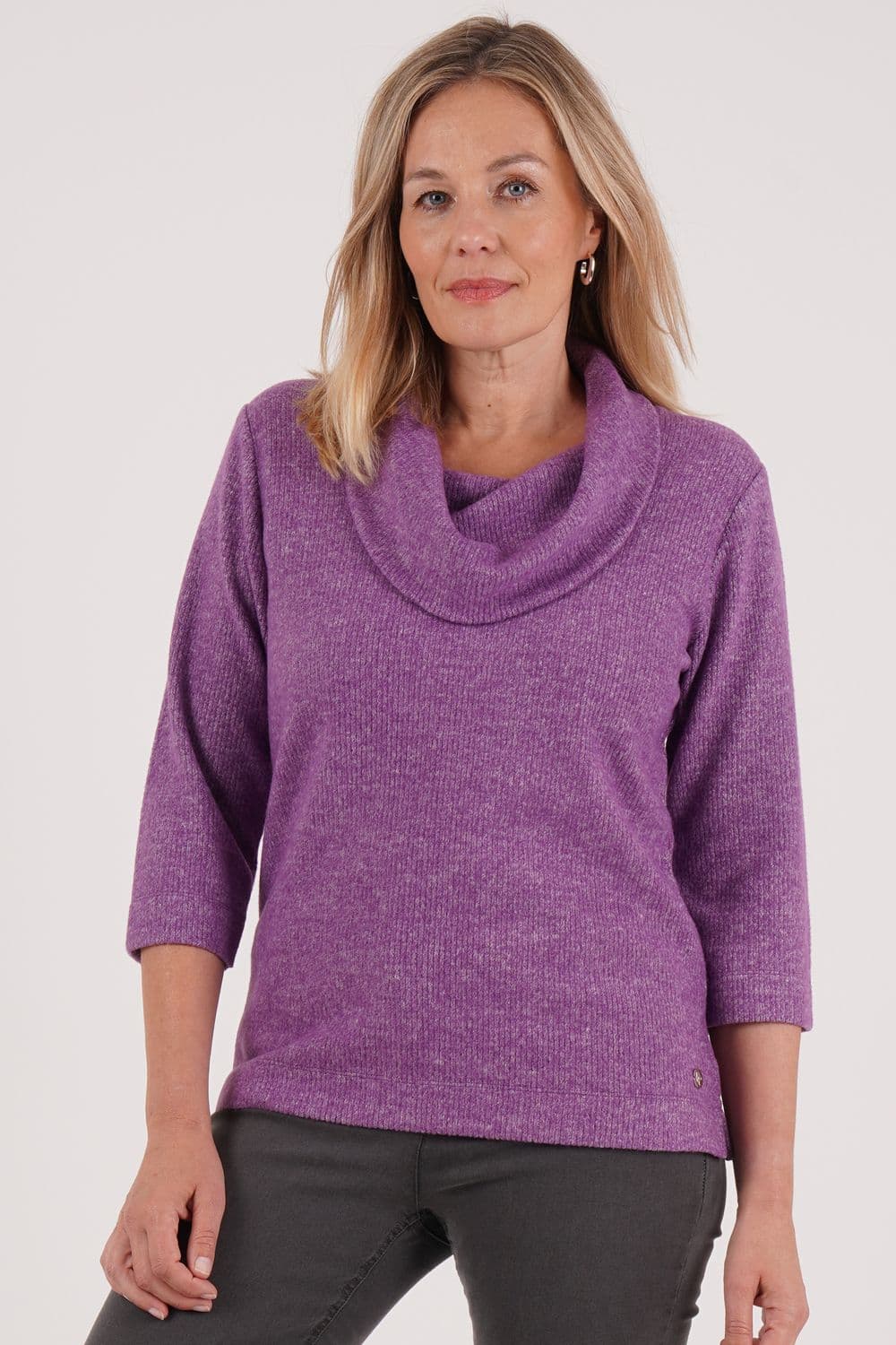 Penny Plain Women's Ribbed Cowl Top - Amethyst in Purple | Size: 10-12