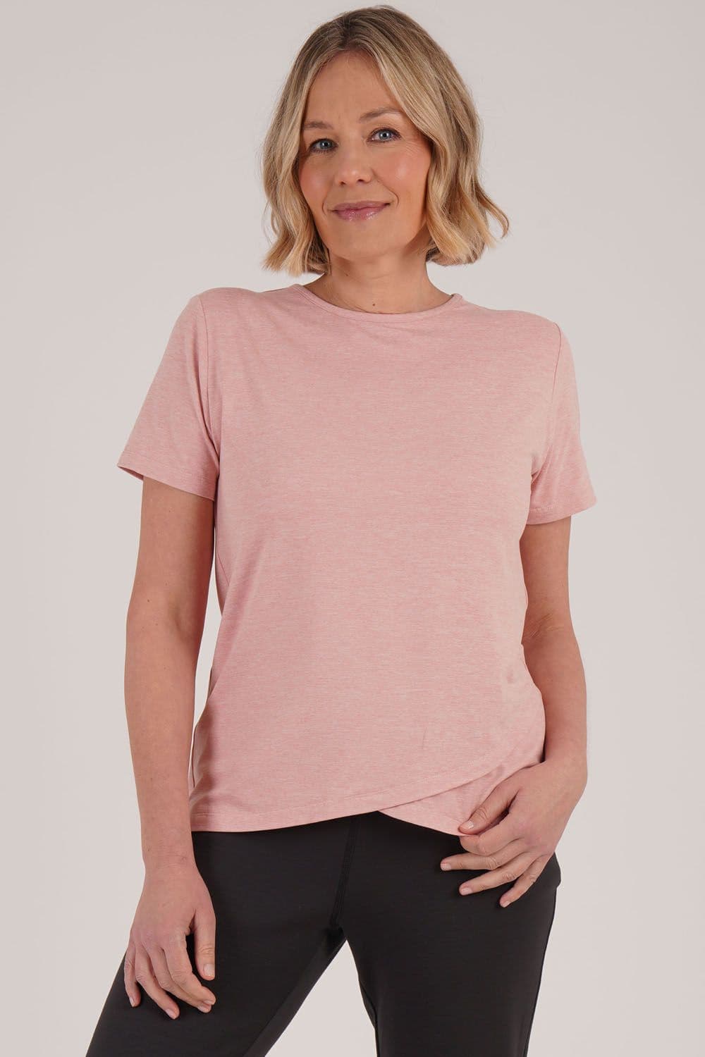 Penny Plain Women's Crossover Flow Athleisure Top - Print in Baby Pink | Size: 14-16