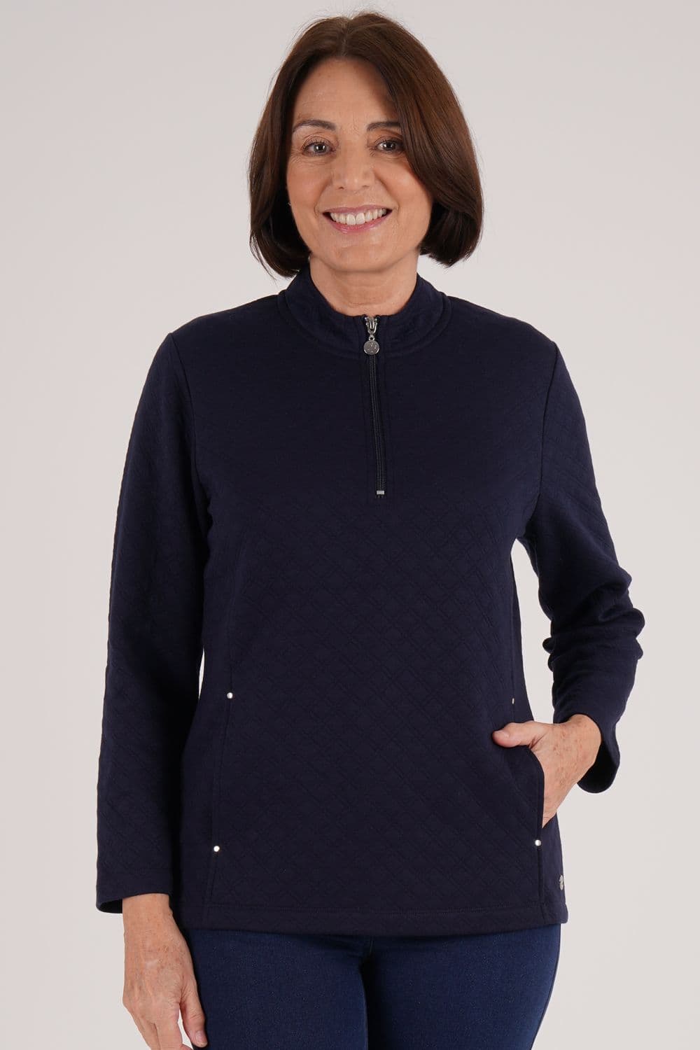 Penny Plain Women's Quilt 1/2 Zip Top in Navy | Size: 10-12