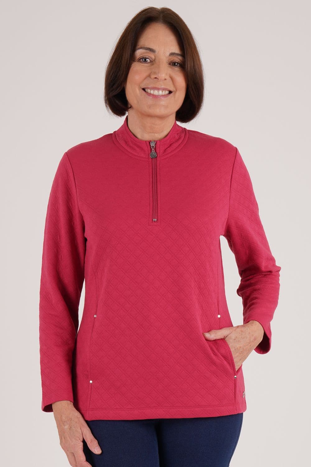 Penny Plain Women's Quilt 1/2 Zip Top in Pink | Size: 22-24