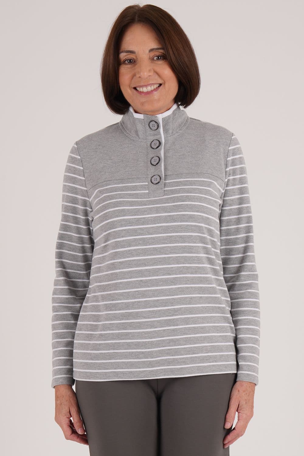 Penny Plain Women's Button Up Funnel Neck Top in White | Size: 14-16