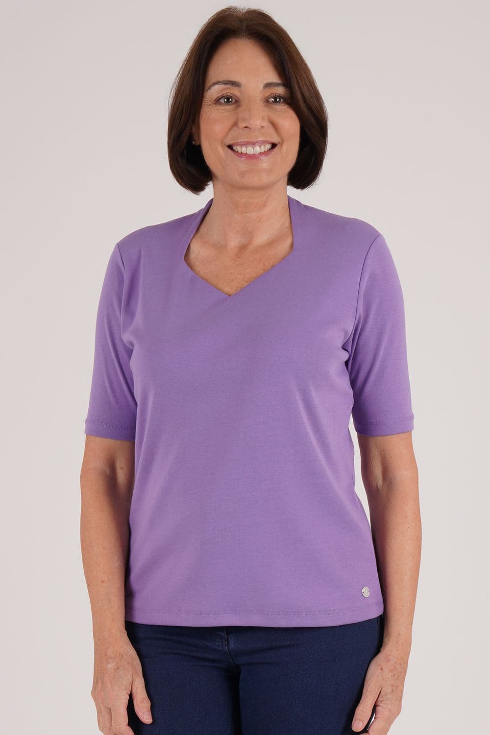 Penny Plain Women's High Back Sweetheart Neck Top in Purple | Size: 22-24