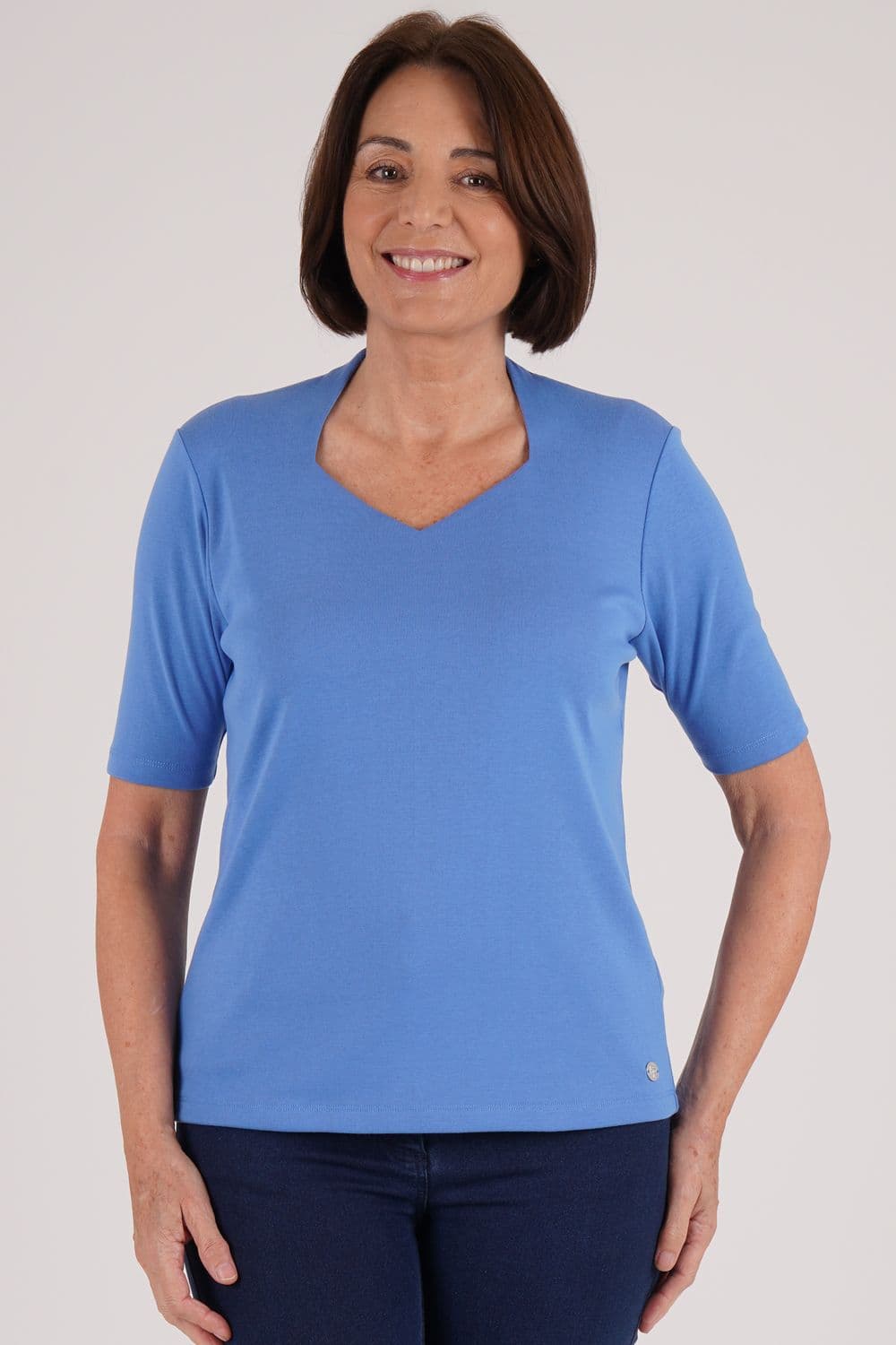 Penny Plain Women's High Back Sweetheart Neck Top in Blue | Size: 22-24