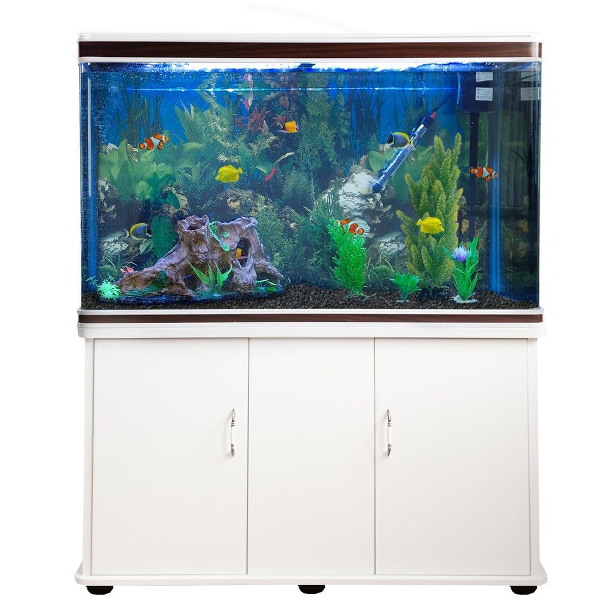 Aquarium Fish Tank & Cabinet Complete Starter Kit White Tank & Gravel