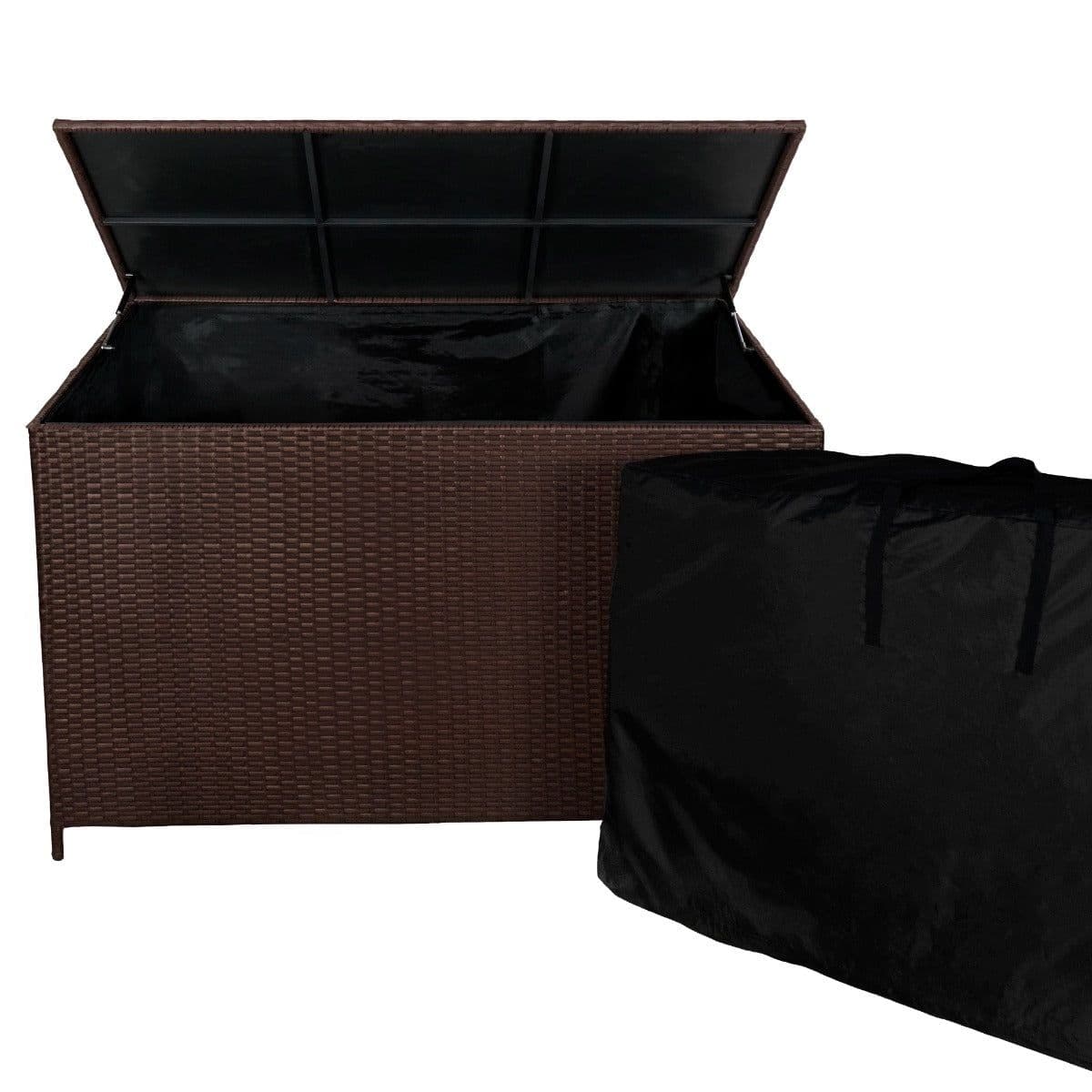 Rattan Garden Storage Box & Waterproof Carry Bag Large Brown
