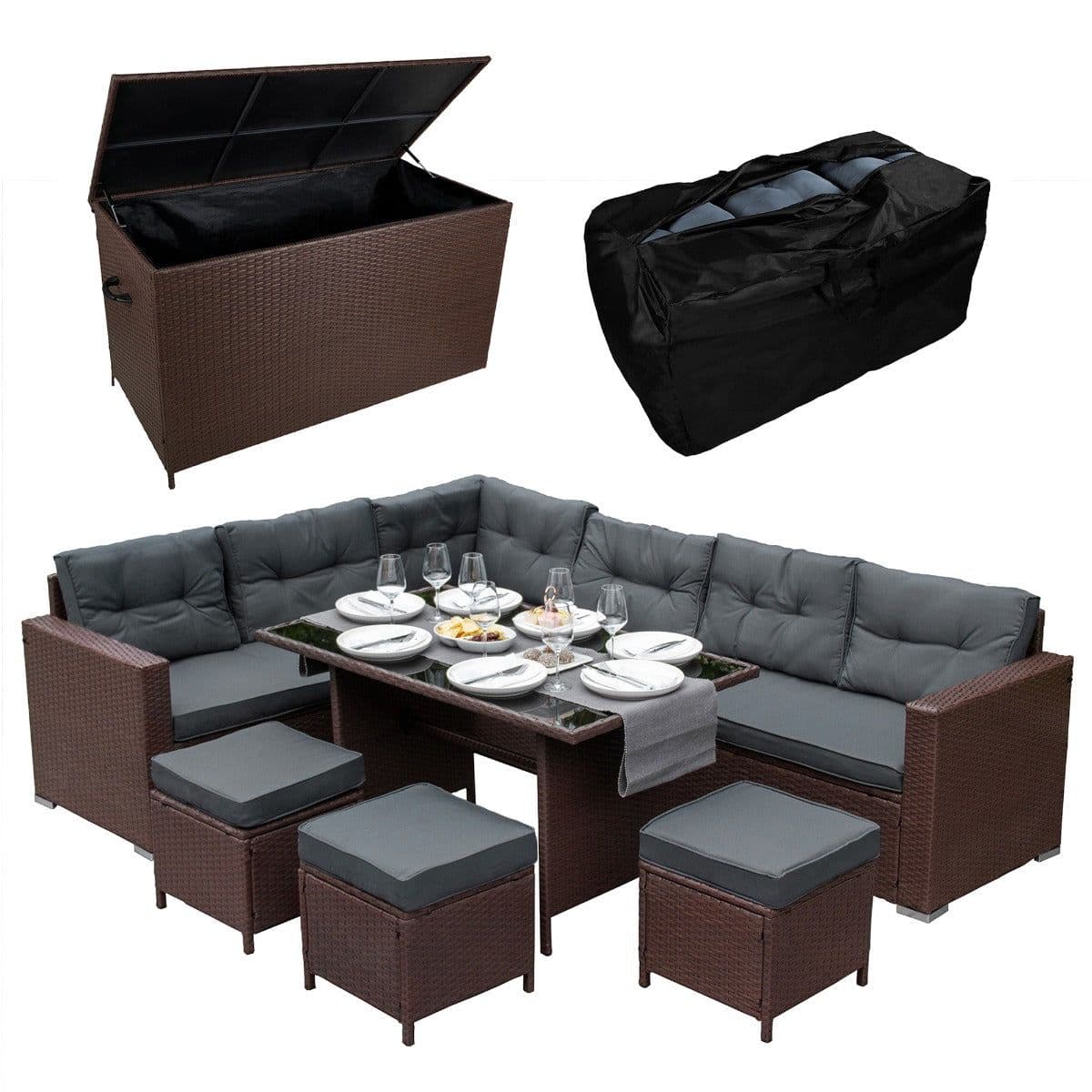 Rattan Corner Dining Set & Garden Storage Box 9 Seater