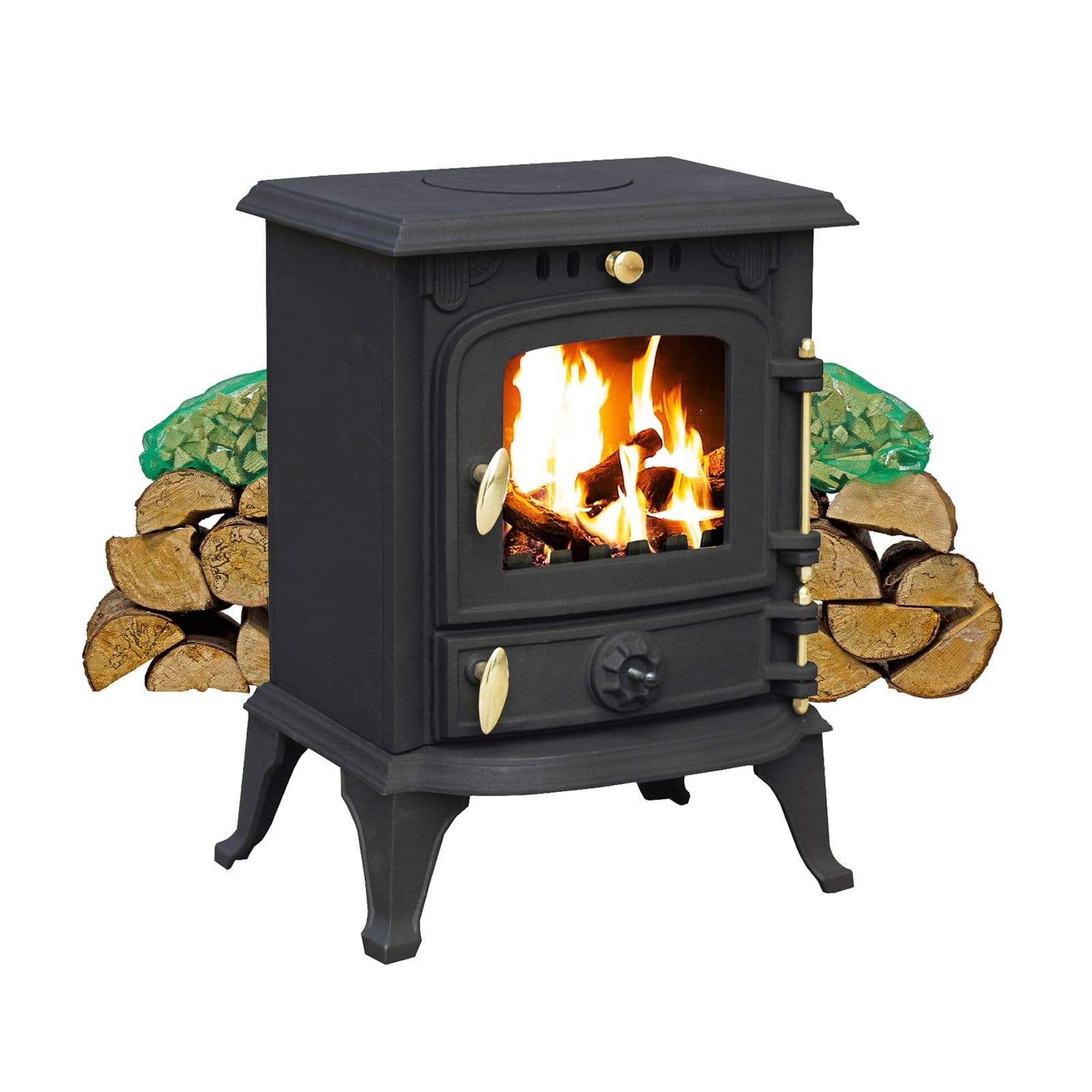 4.5kW Cast Iron Multifuel Stove + Firewood Starter Kit