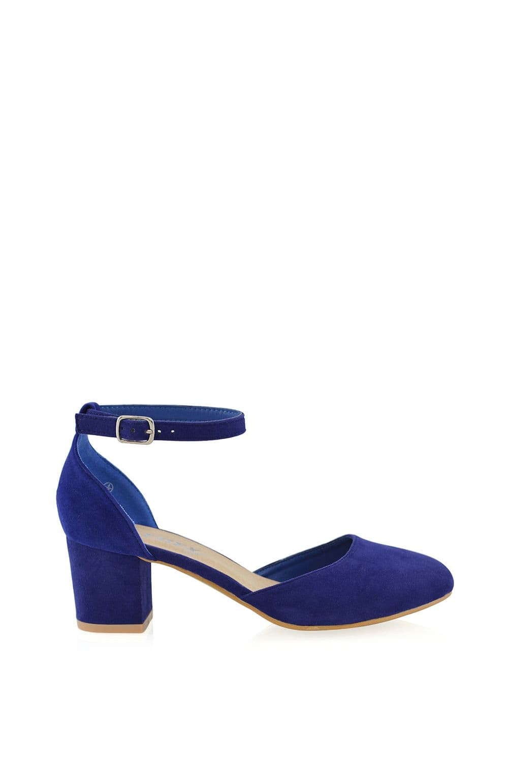 XY London Women's 'Billie-May' Chunky Strappy Mid Block High Heels Court Shoes in Navy | Size: 4