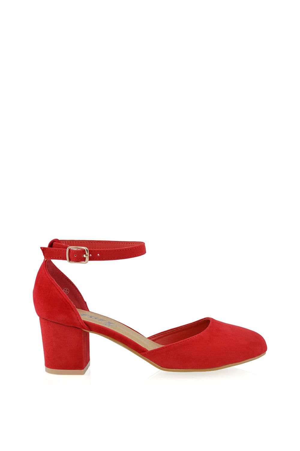 XY London Women's 'Billie-May' Chunky Strappy Mid Block High Heels Court Shoes in Red | Size: 3