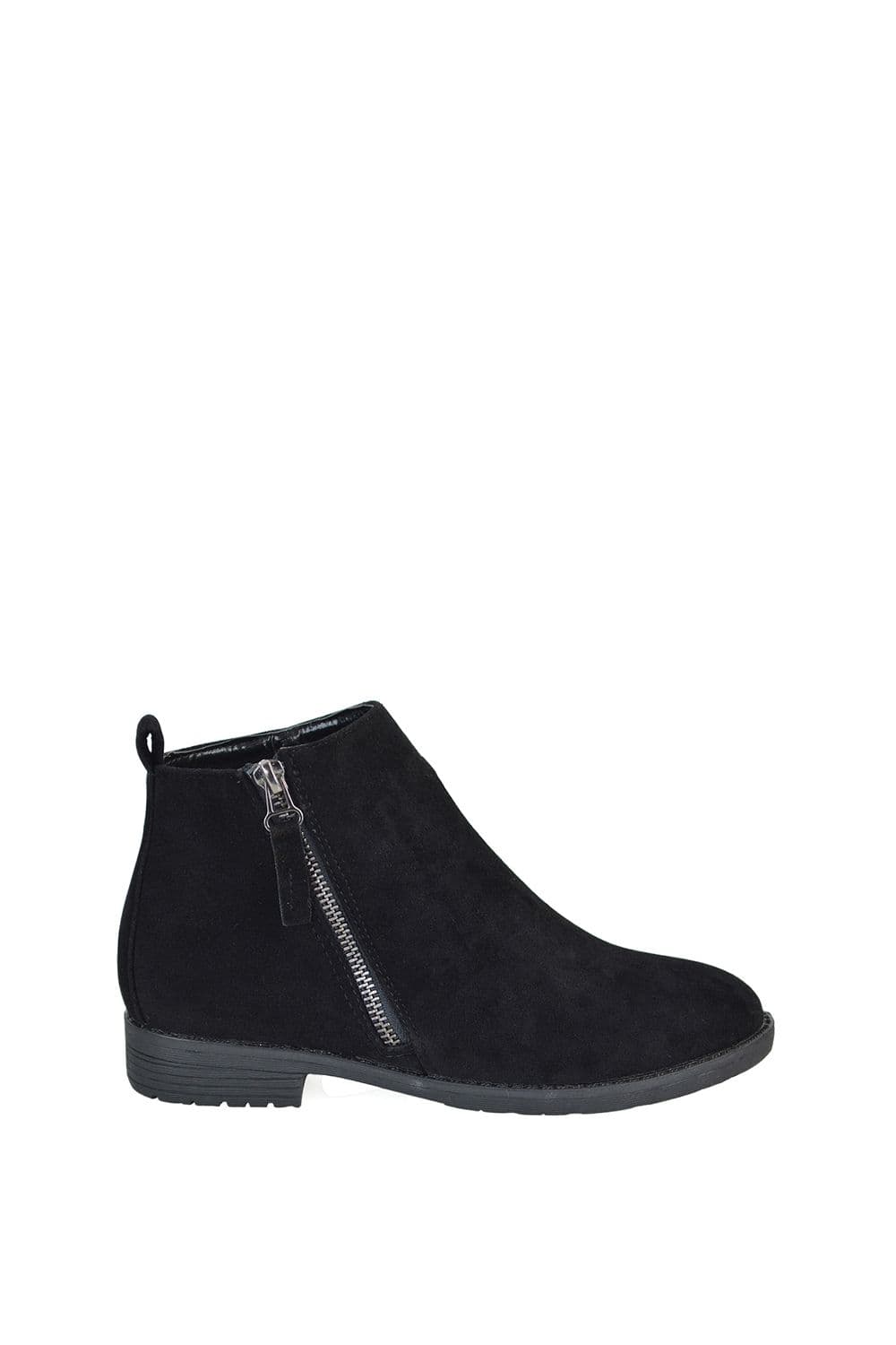 XY London Women's " Nicola' Low Block Heel Zip Up Flat Ankle Boots in Jet Black | Size: 5