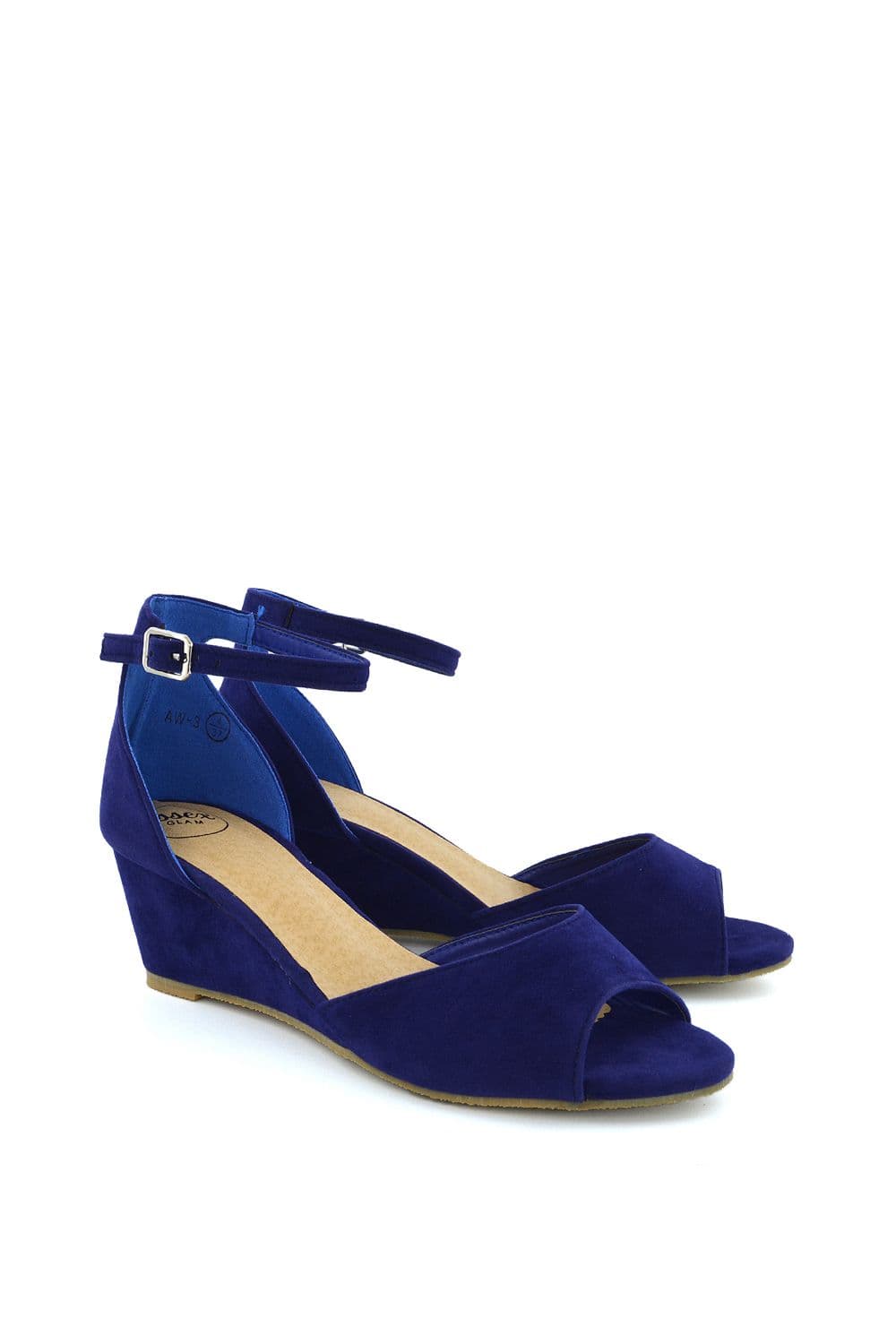 XY London Women's 'Lottie' Peeptoe Mid Wedge Heel Sandals in Navy | Size: 8
