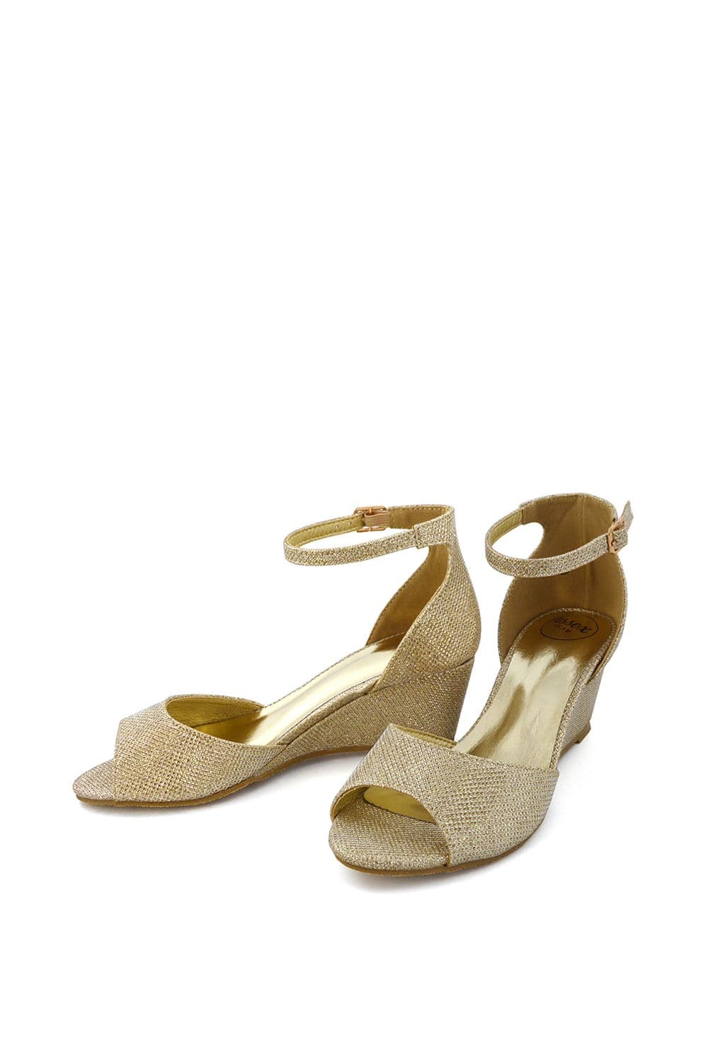 XY London Women's 'Lottie' Peeptoe Mid Wedge Heel Sandals in Gold | Size: 5