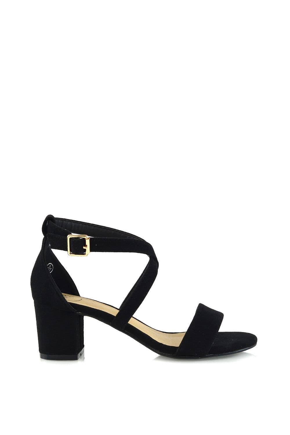 XY London Women's 'Jordyn' Cross Over Buckle Strap Chunky Low Block Heels in Jet Black | Size: 8