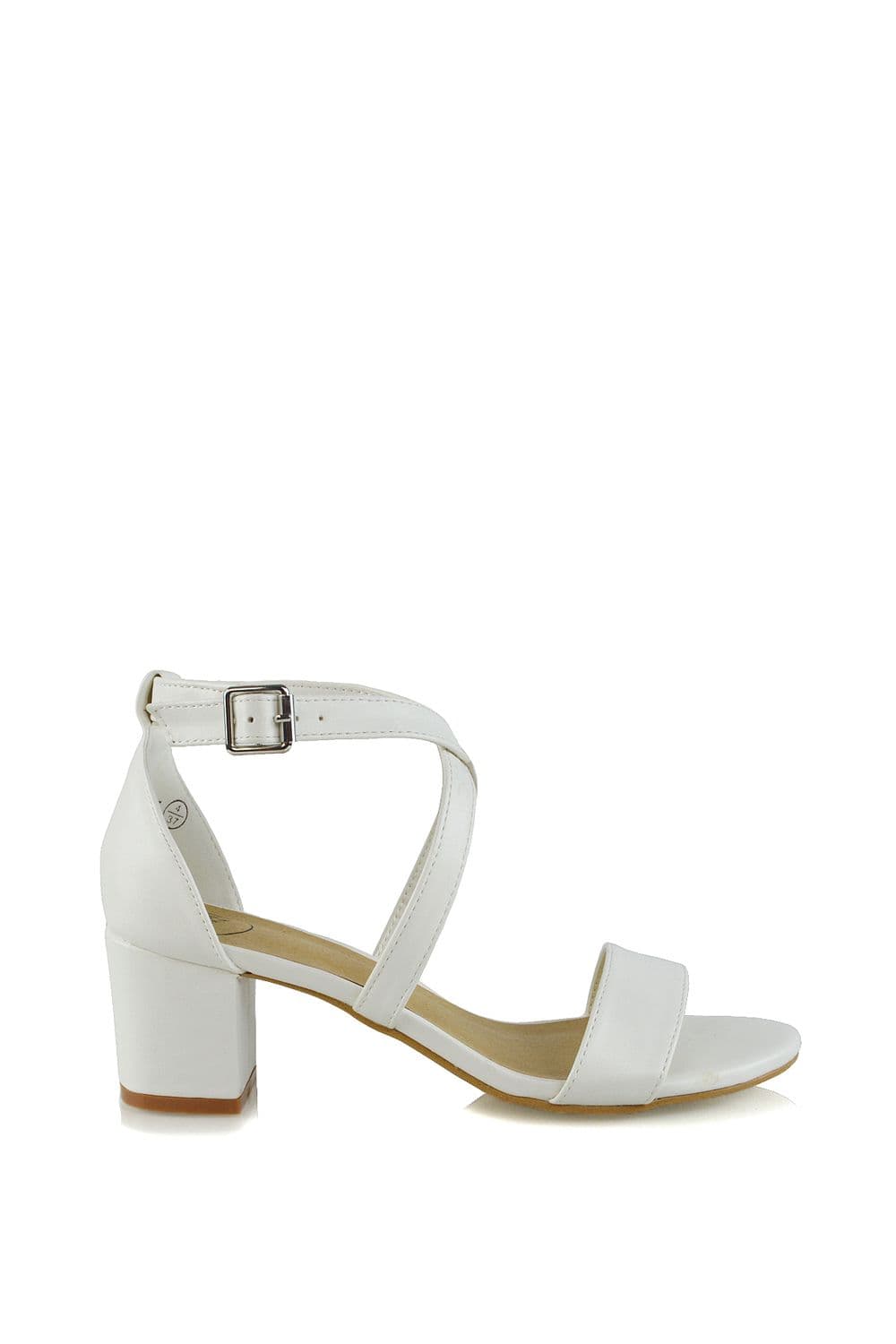 XY London Women's 'Jordyn' Cross Over Buckle Strap Chunky Low Block Heels in White | Size: 8