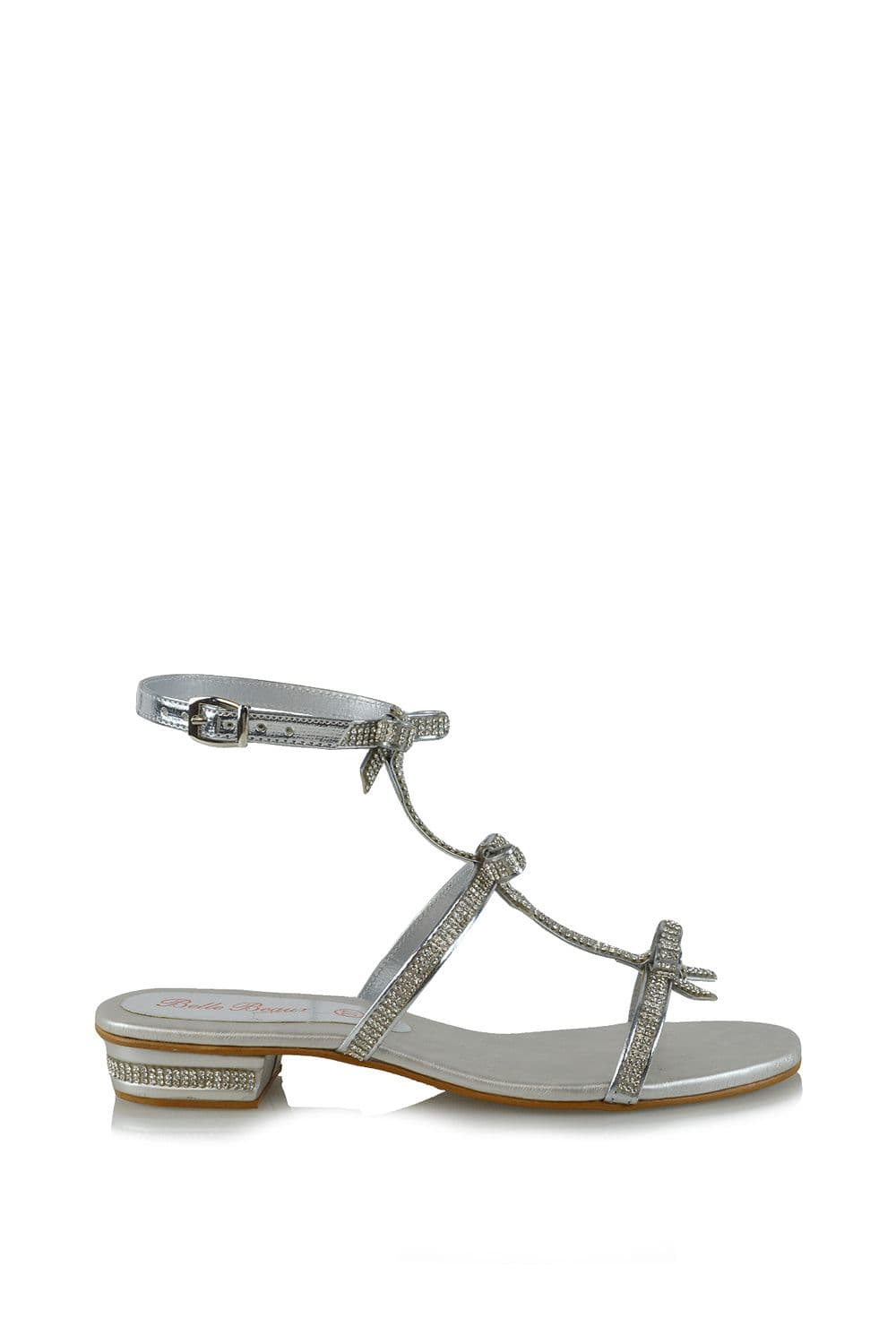 'Emery' Diamante Bow Low Flat Heel Sandals