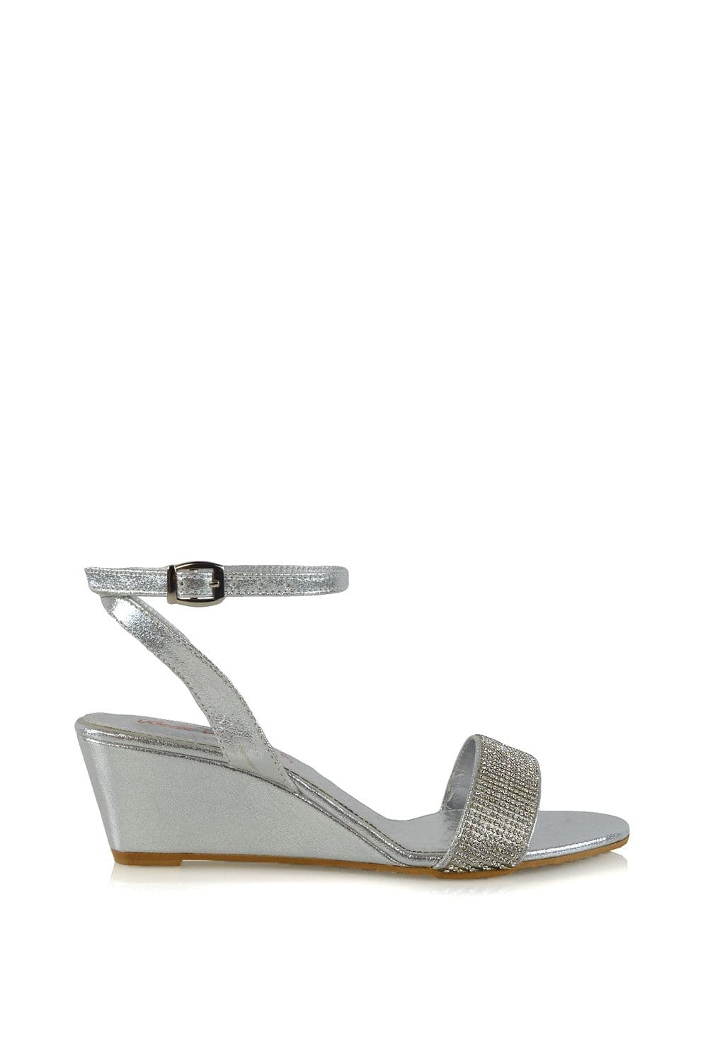 XY London Women's 'Reagan' Diamante Mid Wedge Sandal Heels in Silver | Size: 8